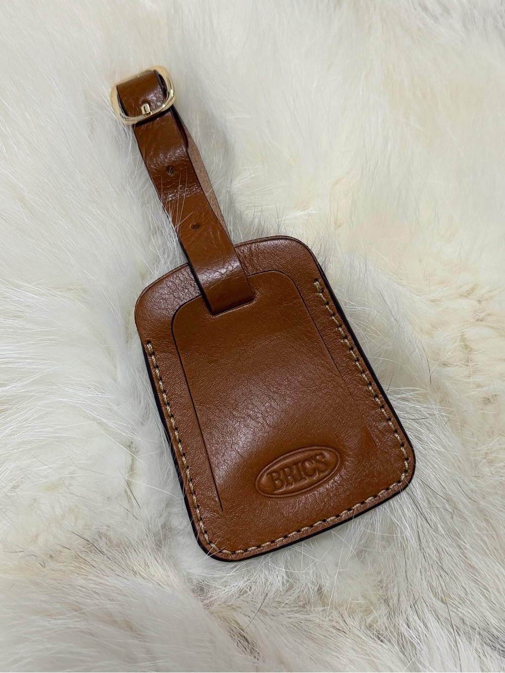 NEW Brics Brown Leather Luggage ID Tag Buckle Suitcase Travel Address Tag